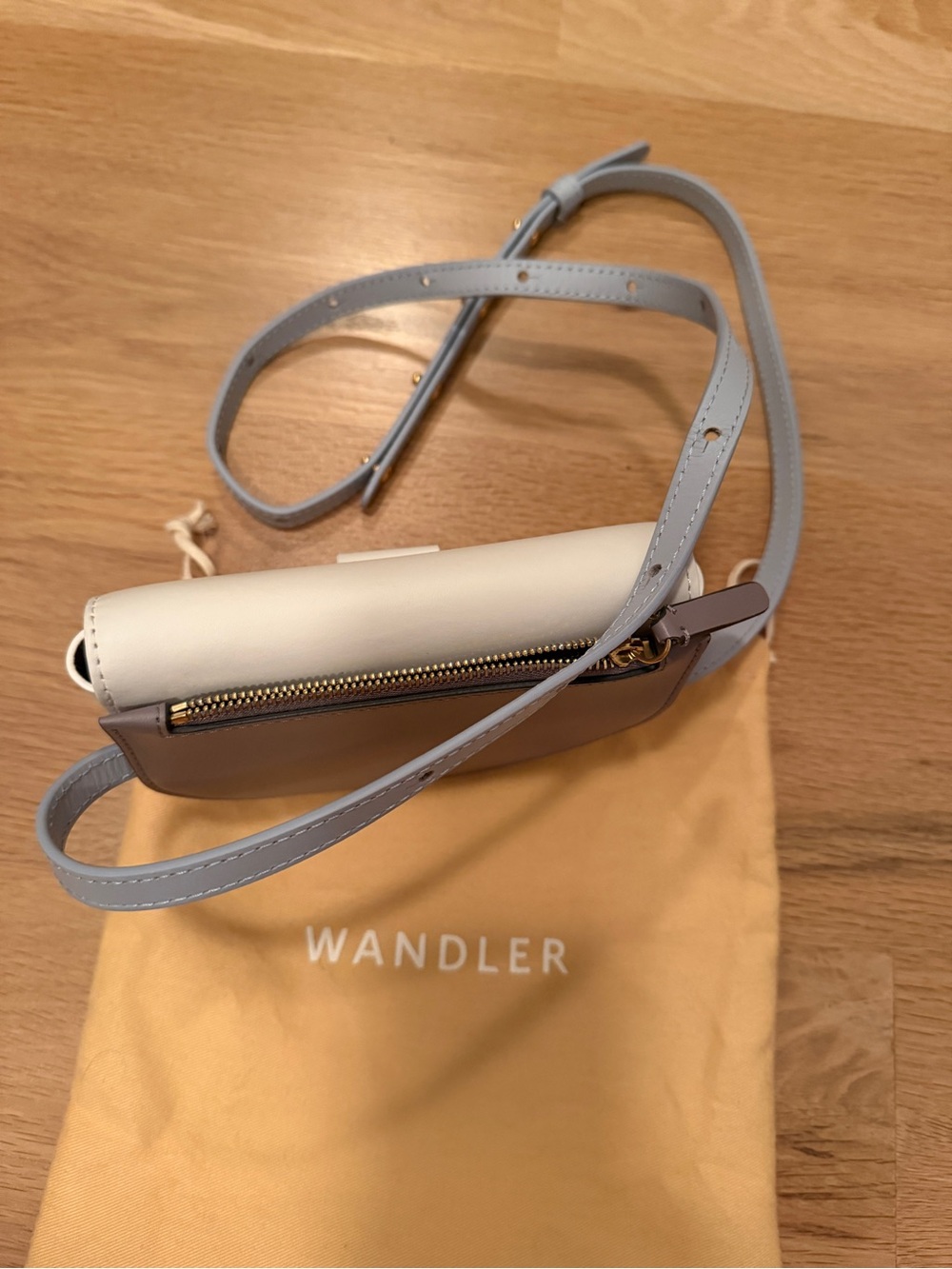 Wandler Light Blue and White Mini Saddle Crossbody - Picture 4 of 7